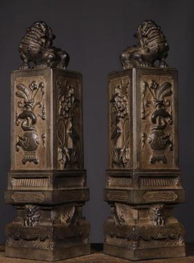 仿古石雕青石做旧狮子门墩中式复古陈设摆件门前装饰摆设