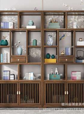 新中式博古架加厚升级款置物架书架隔断展柜实木书柜直销