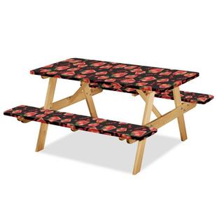 草莓印花3件套长椅套野餐桌套防污露营桌布一件起订