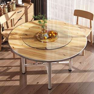 实木大圆桌带转盘家用可折叠吃饭桌子10人15人饭桌农村经济型Tω