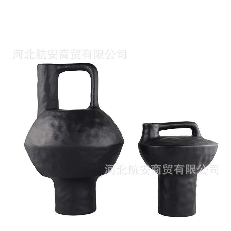 中式壶形摆件树脂工艺品花瓶花器黑色花插民宿中式样板房饰品摆件