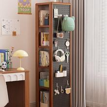 实木旋转书架落地客厅多层置物架带穿衣镜收纳洞洞板储物转角书柜