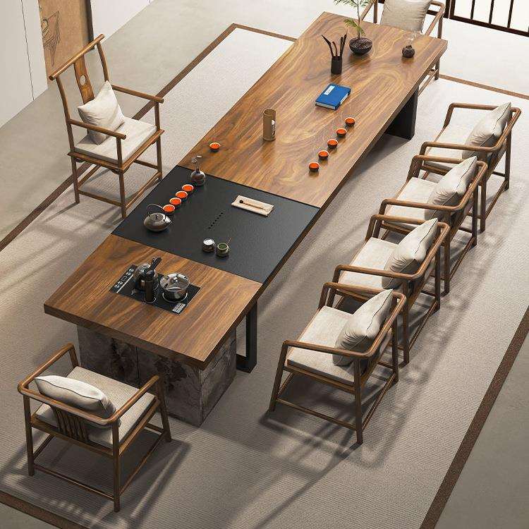 胡桃木实木茶桌办公室大板桌家用客厅现代轻奢2025新款高端泡茶台