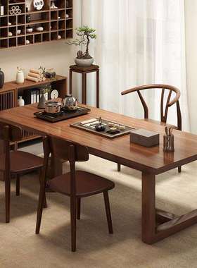 实木腿茶桌椅组合一桌五椅新中式阳台茶台泡茶桌简约办公室大板茶