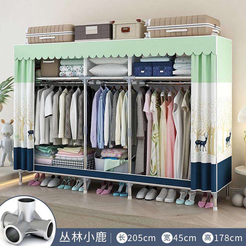 简易衣柜家用卧室组装布衣柜出租房收纳全钢架加粗厚落地衣橱架子