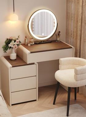 梳妆台现代简约60cm实木卧室小户型中古奶油风床头化妆桌斗柜一体