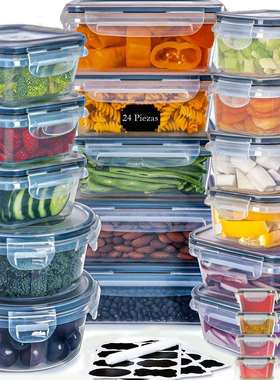 24件套密封塑料储存容器按扣锁方形杂粮罐保鲜储物盒不含BPA