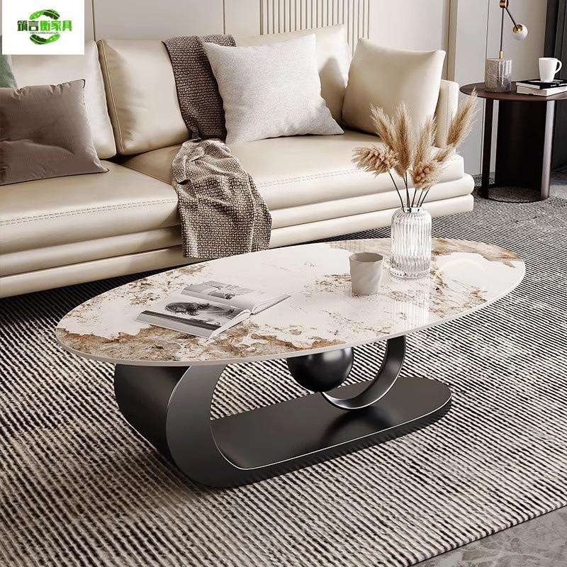 意式极简岩板茶几客厅现代轻奢风简约岩板椭圆形茶几创意茶桌子