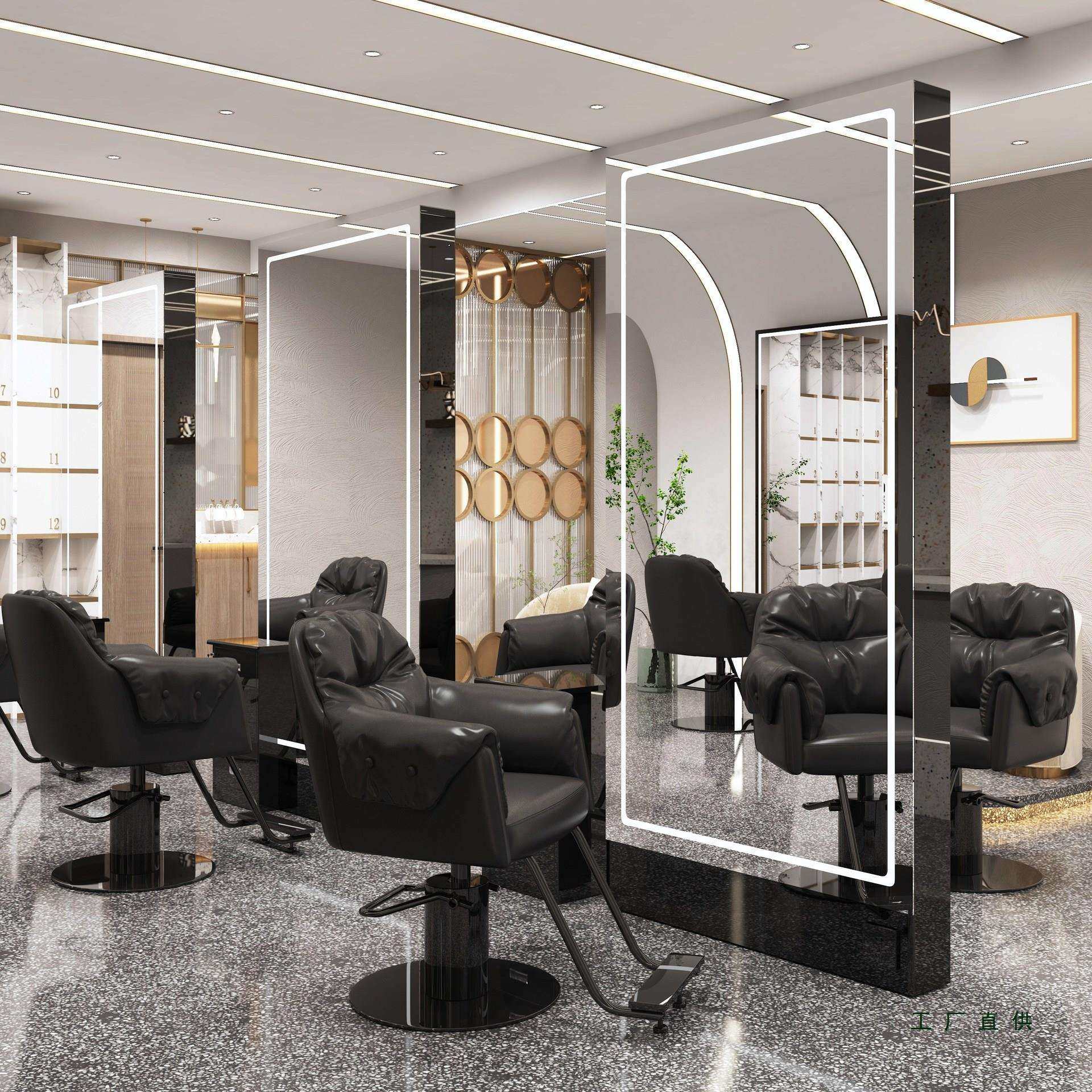 理发店落地镜台发廊专用网红美发店单双面镜带灯不锈钢烫染剪发镜