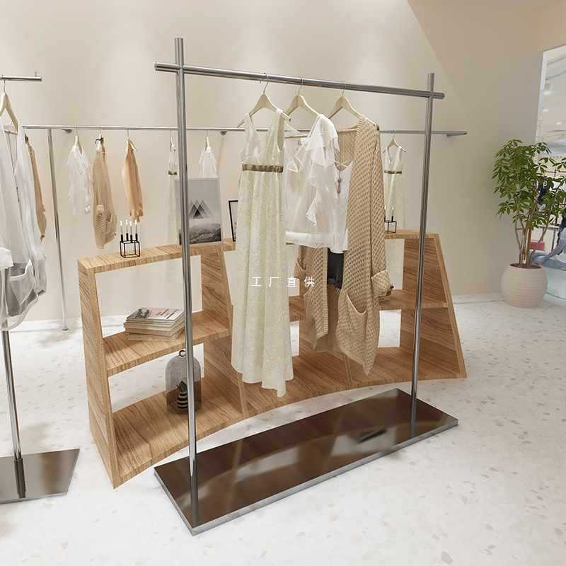 ft服装店女装网红衣架不锈钢落地式展示架卖衣服的货架子中岛陈列