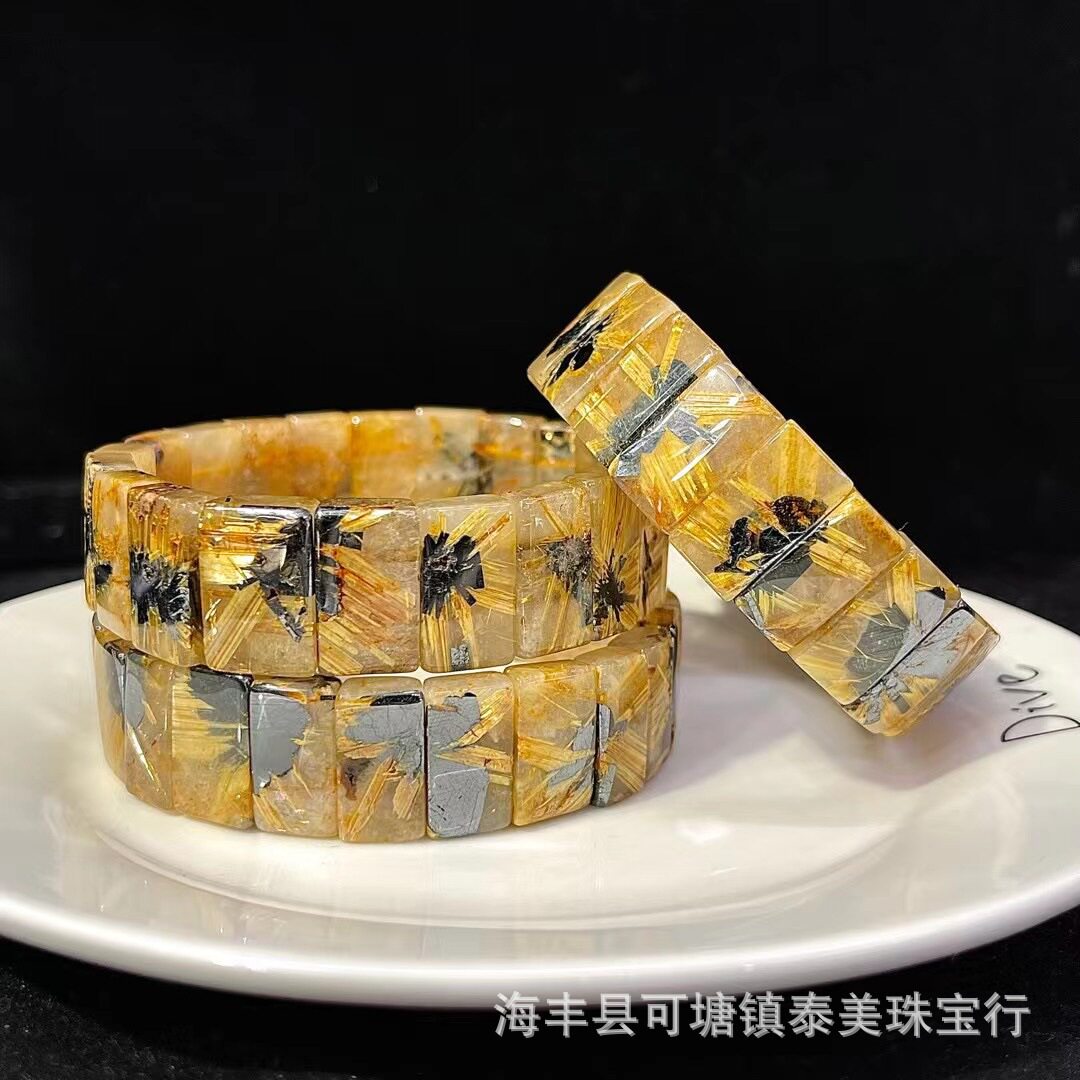 天然金发晶手排巴西钛金花时尚手牌男女款复古雅典钛金工厂批发
