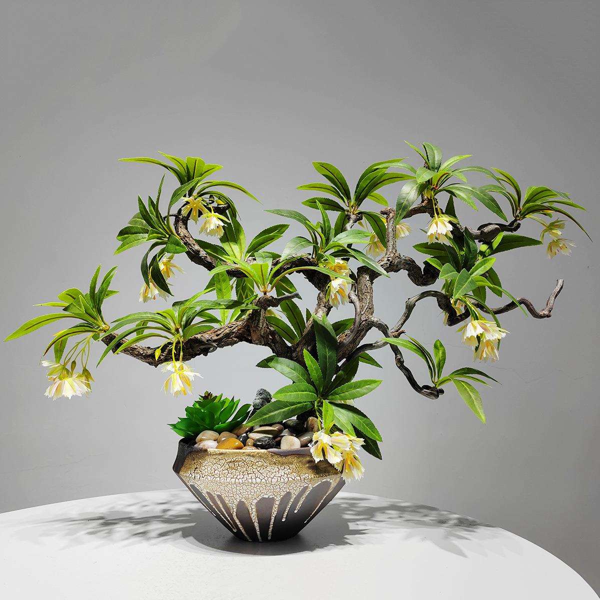 新中式创意龙柳枝仿真花艺盆景创意客厅摆件家居卖场绿植盆栽摆设