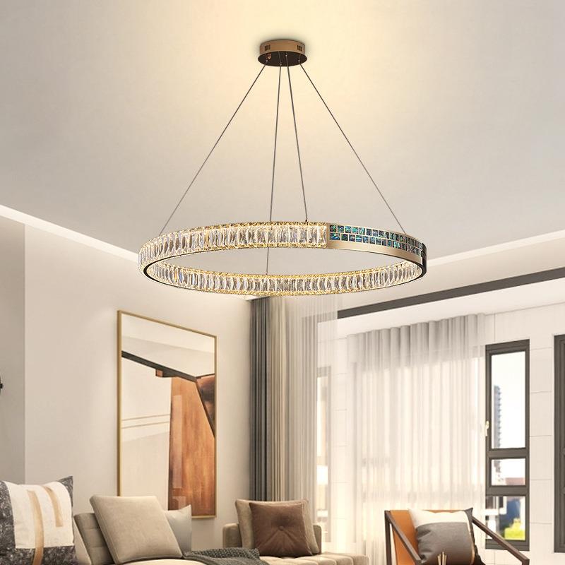 后现代LED三色变光水晶吊灯轻奢主卧室客厅简约现代创意圈圈全屋