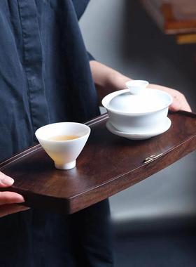 黑檀木干泡茶盘整块实木壶承茶台镶铜小茶海茶室家用简约托盘