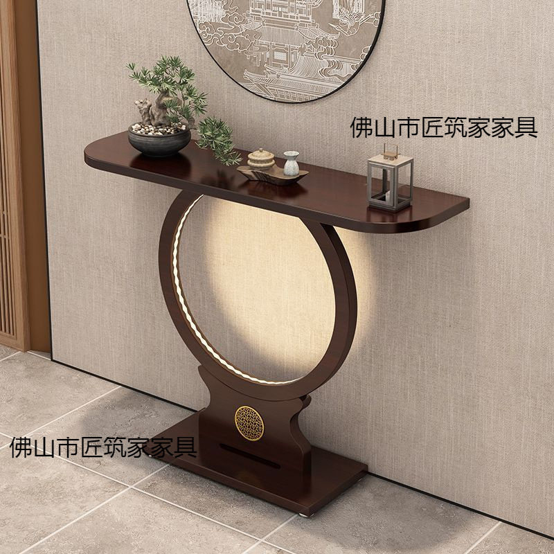 玄关台轻奢玄关置物台新中式供桌条案入户正对门半圆过道柜端景台