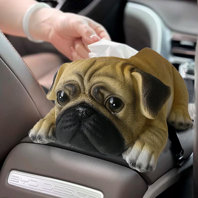 Z2J可爱巴哥犬车载纸巾盒高级感卡通创意扶手箱抽纸盒汽车内装饰