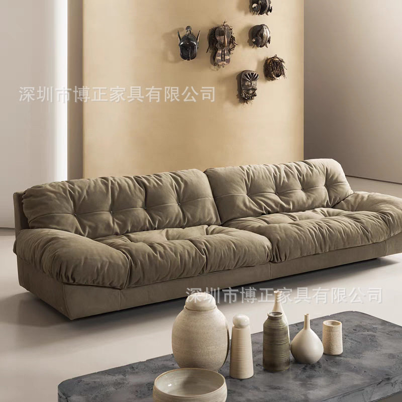 意式轻奢云朵磨砂皮沙发设计师北欧羽绒懒人小户型直排科技布沙发