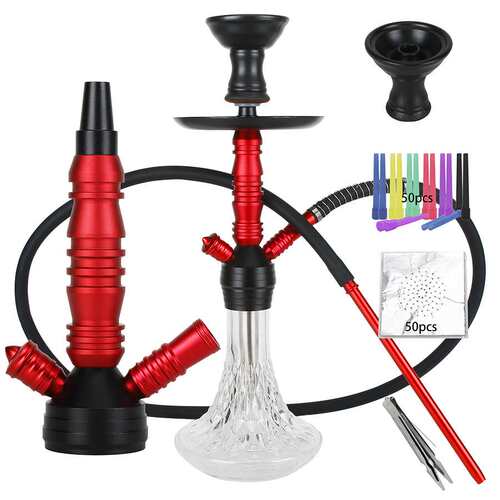 跨境爆款铝合金双管水烟壶套装多色玻璃烟具hookah shisha