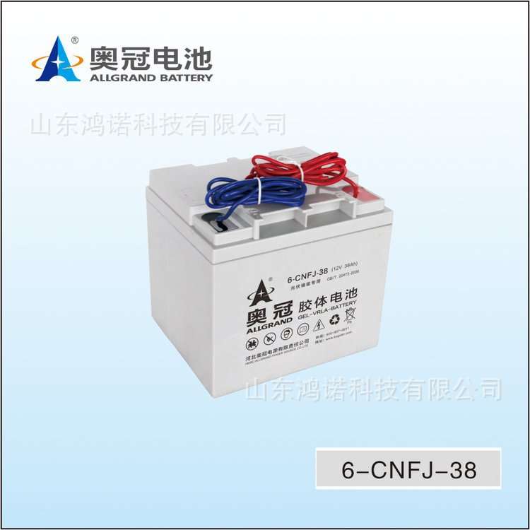 奥冠蓄电池6-GFMJ-38 12V38AH 胶体免维护UPS EPS电源太阳能光伏