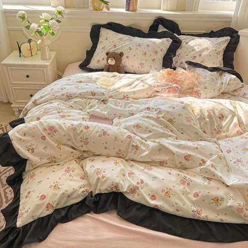 小清新亲肤四件套云朵棉法式赫本风被套床单床笠四件套学生三件套