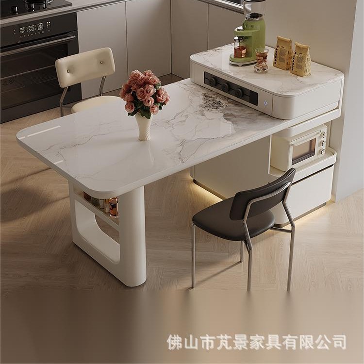 小户型岛台餐桌一体家用伸缩中岛台厨房旋转岛台餐厅弧形高级导台