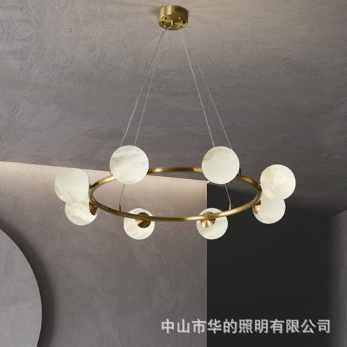 北欧轻奢客厅吊灯西班牙天然云石灯简约后现代圆形全铜卧室餐厅灯