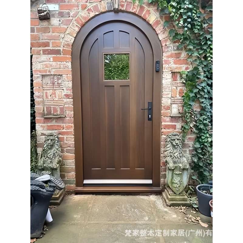 玻璃拱门木质和入口门拱形门框风格前门隔音设计进户门实木门入户