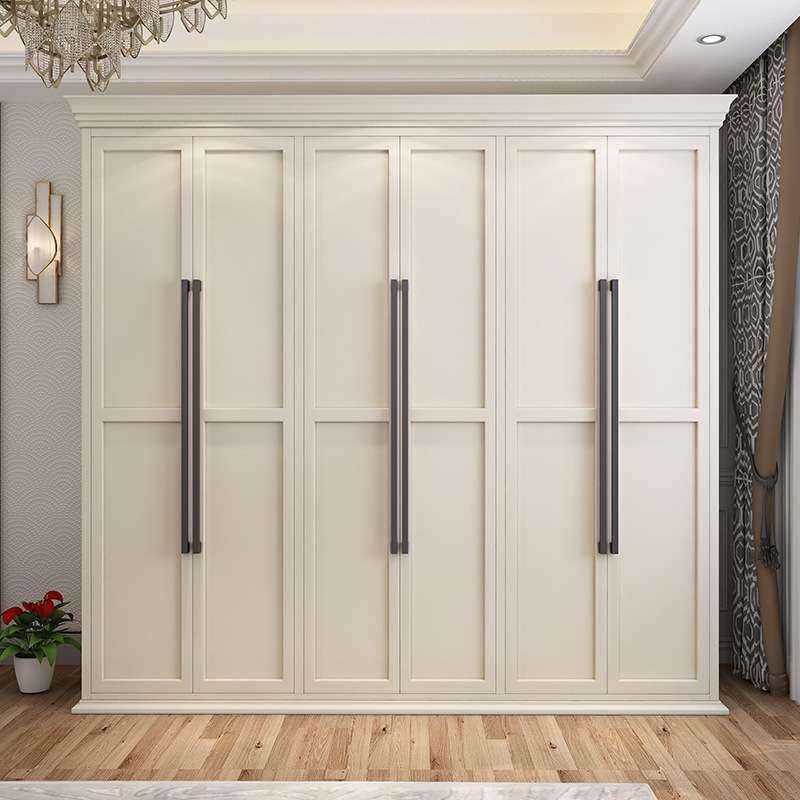 美式乡村全实木大衣柜五六门家用卧室轻奢现代简约卧室推拉橡胶木