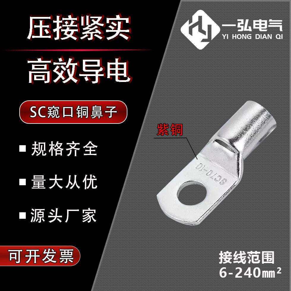 国标紫铜铜鼻子sc窥口冷压端子镀锡线鼻子接线端子