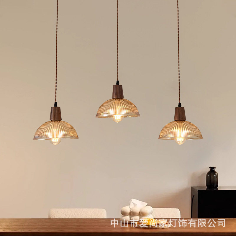 餐厅吊灯黑胡桃木中古风美式饭厅餐桌小吊灯复古网红吧台民宿灯具