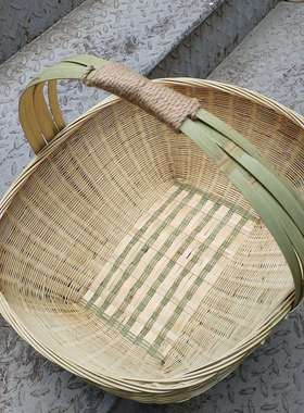 手工竹编制品家用椭圆形手提篮买菜篮购物篮竹青编织鸡蛋篮竹之新