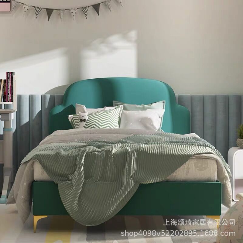 简约北欧布艺儿童床双胞胎