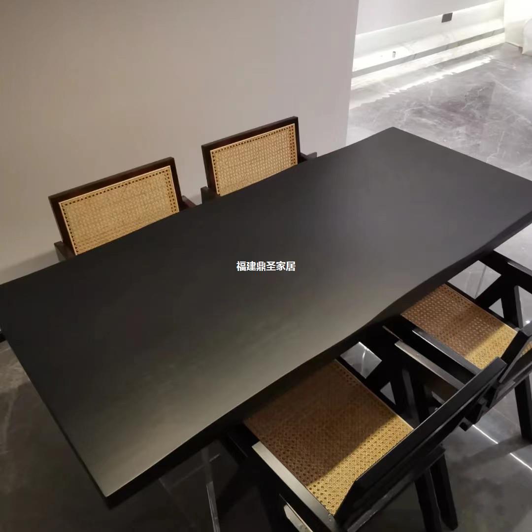 北欧黑色亚克力悬浮餐桌简约长桌悬空实木茶桌客厅书桌工作台