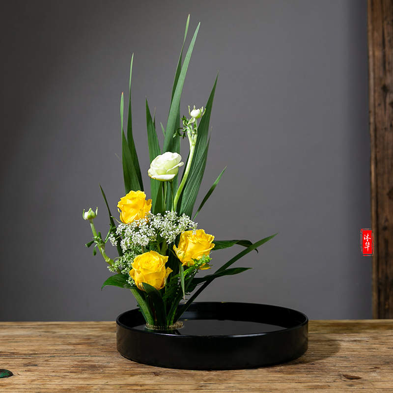 剑山插花器皿日式小原流花道插花器禅意微景观花盆花盘塑料长方形