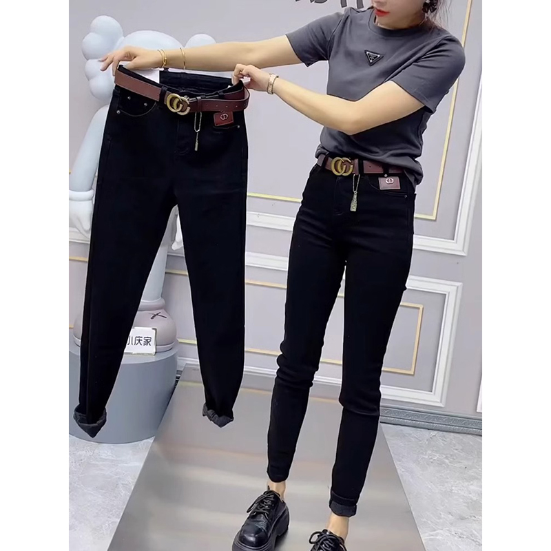 高腰弹力黑色小脚牛仔裤女春季新款百搭紧身显瘦小个子九分铅笔裤