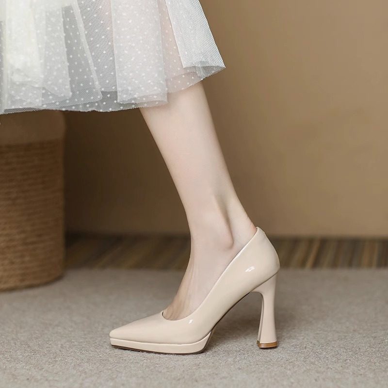 高跟鞋女春季2025年新款舒适工作鞋轻熟风配裙子尖头浅口粗跟单鞋,女鞋,浅口单鞋,淘宝优惠券,粉丝福利购,淘宝优惠卷