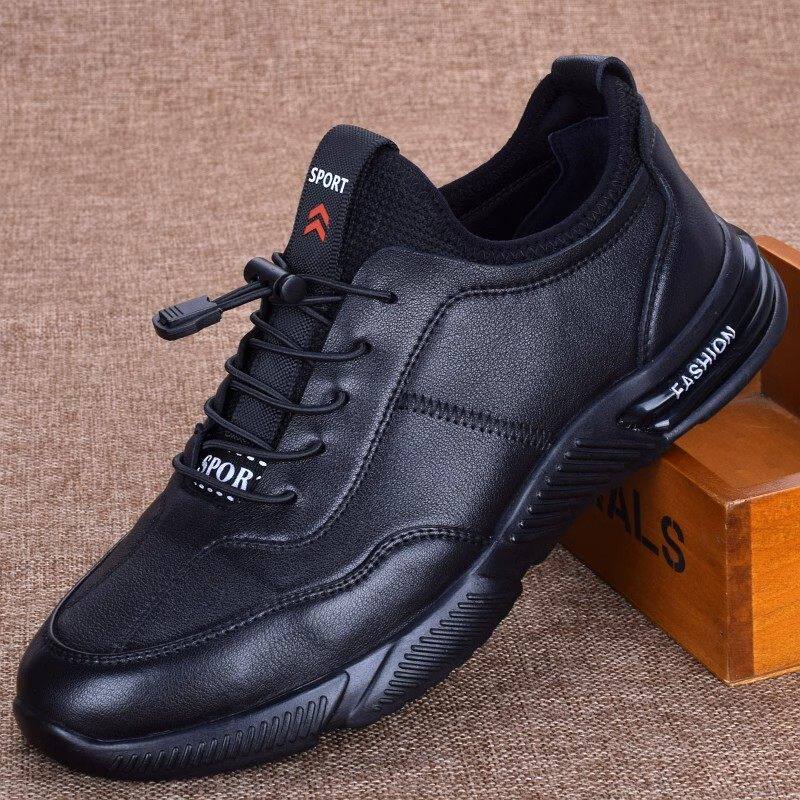 男鞋冬季透气2026新款跑步运动鞋子潮鞋软底英伦男士休闲皮鞋真皮