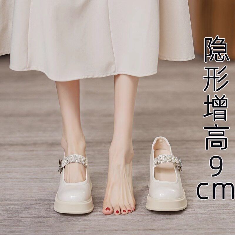玛丽珍单鞋女2026年春夏新款小个子内增高圆头浅口小码高跟小皮鞋
