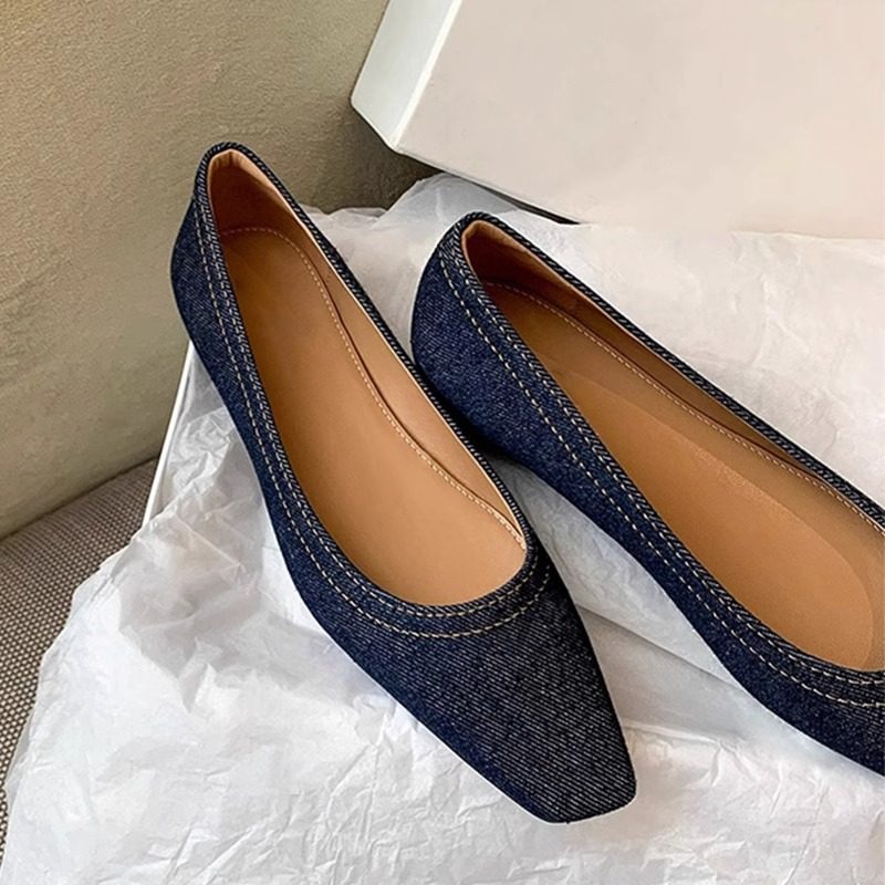 牛仔单鞋女2025年春季新款小个子内增高软底平底鞋方头浅口奶奶鞋,女鞋,浅口单鞋,淘宝优惠券,粉丝福利购,淘宝优惠卷