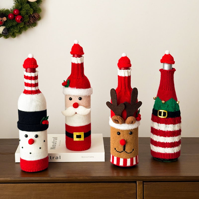 圣诞节酒瓶套装饰品摆件christmas场景氛围布置红酒香槟保护套