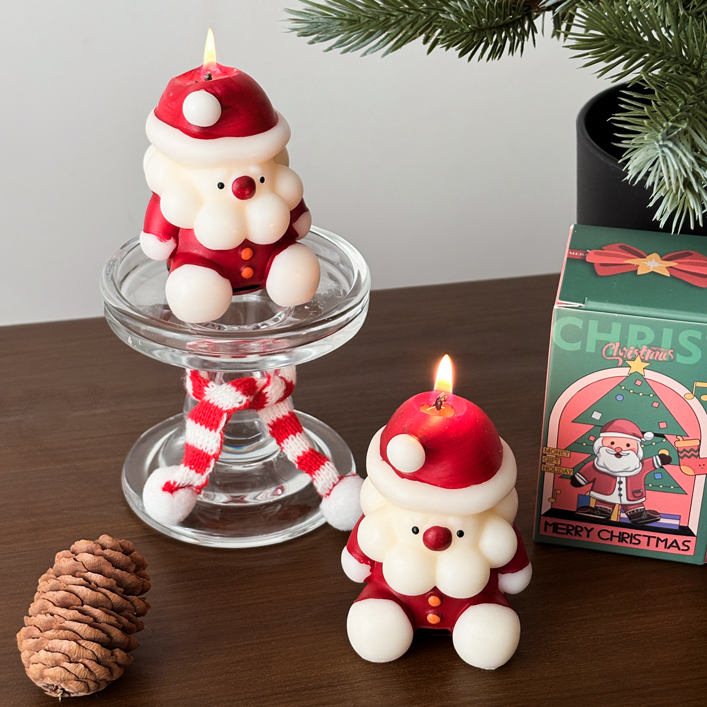 圣诞老人香薰蜡烛玻璃烛台手工