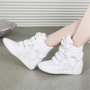 跨境专供外销内增高镂空夏季真皮黑白双色登山运动休闲女士登山鞋