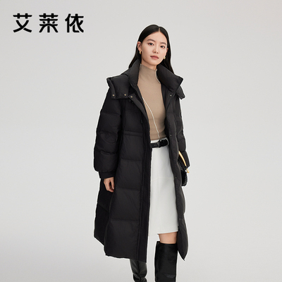 艾莱依长款羽绒服女新款可脱卸连帽大衣休闲保暖通勤收腰休闲外套