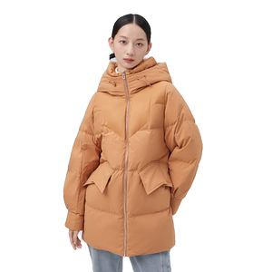 艾莱依羽绒服女冬季新款连帽中长保暖鸭绒外套高级感气质冬装大衣