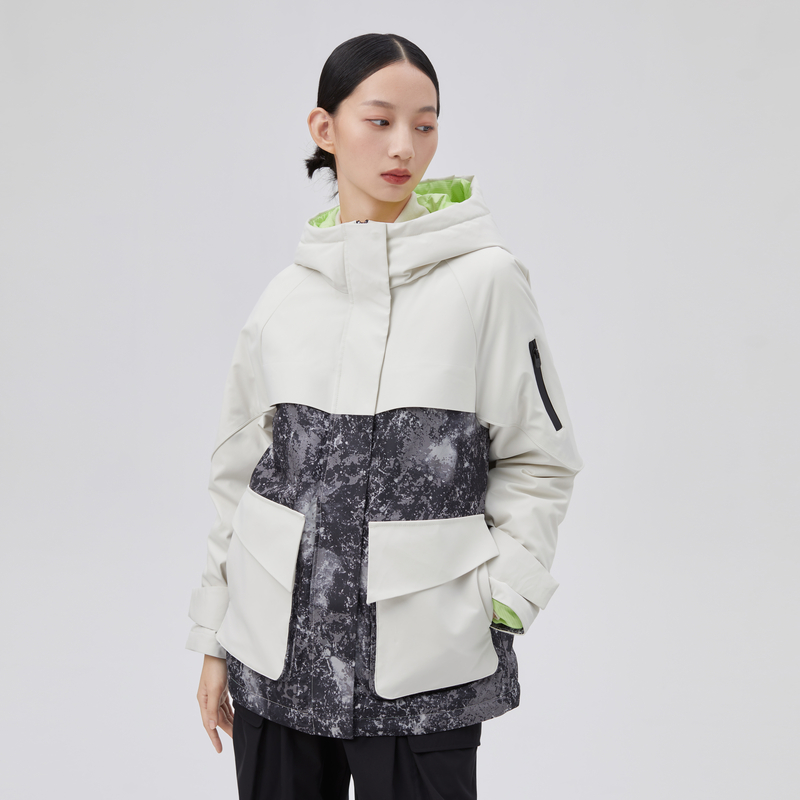 艾莱依羽绒服女冬季新款户外休闲女款外套拼接加厚防寒短款派克服