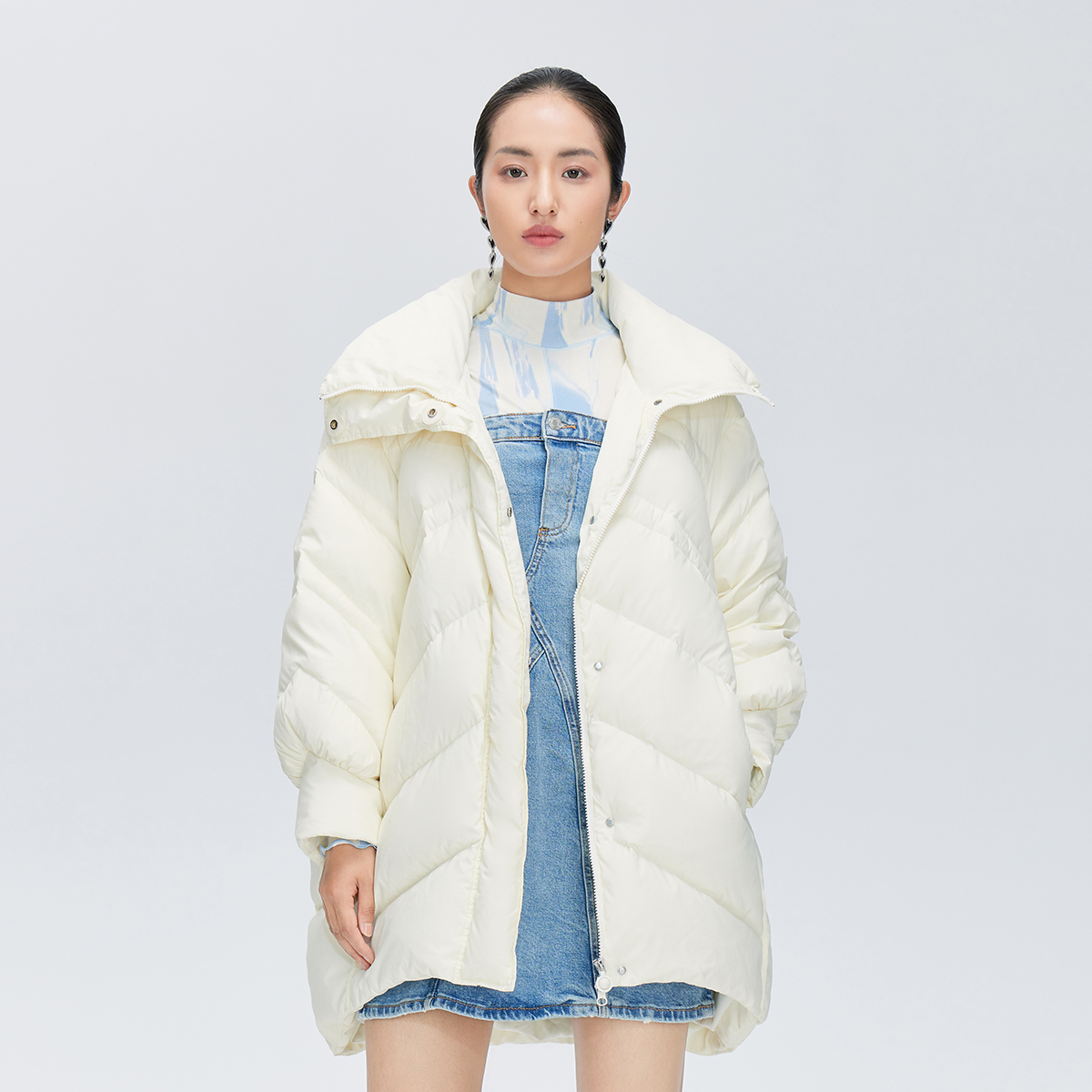 艾莱依冬季户外翻领中长