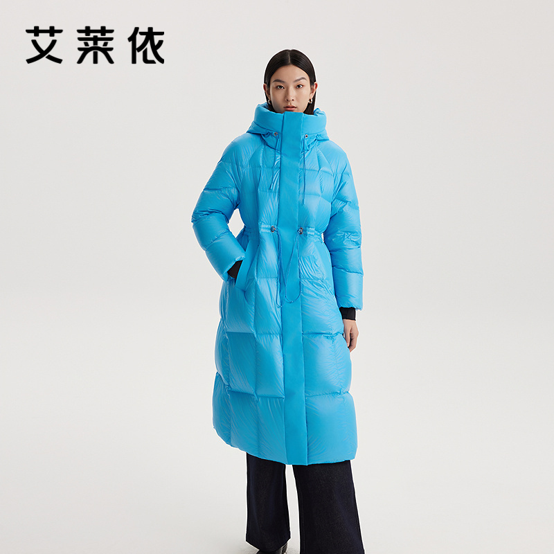 艾莱依都市廓形羽绒服女商场同款大被子连帽设计防风保暖长款外套