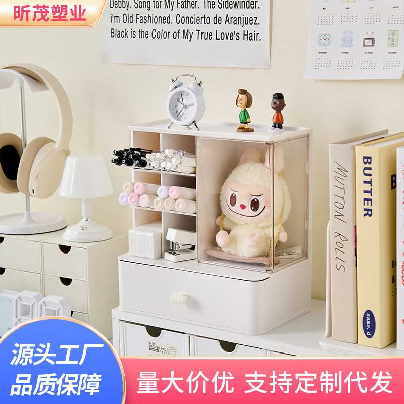 桌面收纳盒透明防尘分格笔筒多功能手办模型展示盒办公杂物储物盒