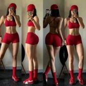 后V中高腰显臀健身防震运动文胸搭配瑜伽三分短裤 女健身套装