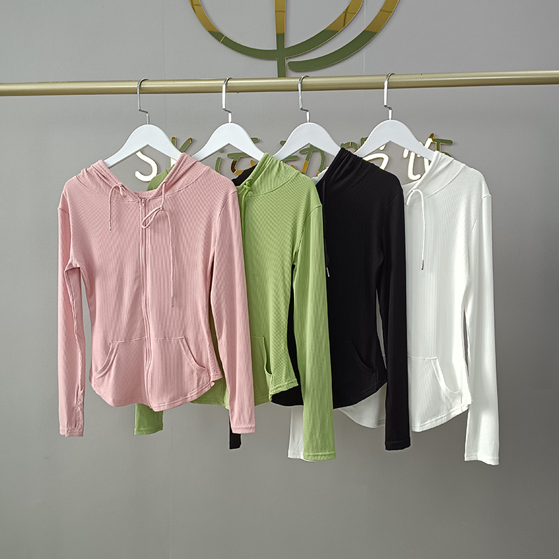 显瘦连帽运动上衣女紧身长袖瑜伽服跑步健身透气速干运动拉链外套